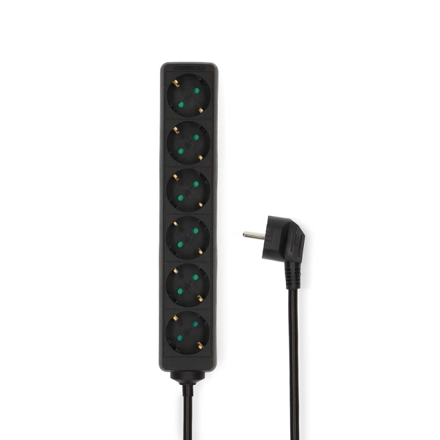 Nedis Jatkojohto | Maadoitettu virtaliitin / Tyyppi F (CEE 7/7) | 6-suuntainen | 3.00 m | 3680 W | 16 A | Maadoituksen tyyppi: Sivukontaktit | 230 V AC 50/60 Hz | Pistokannan kulma: 45 ° | H05VV-F 3G1.5mm² | Musta