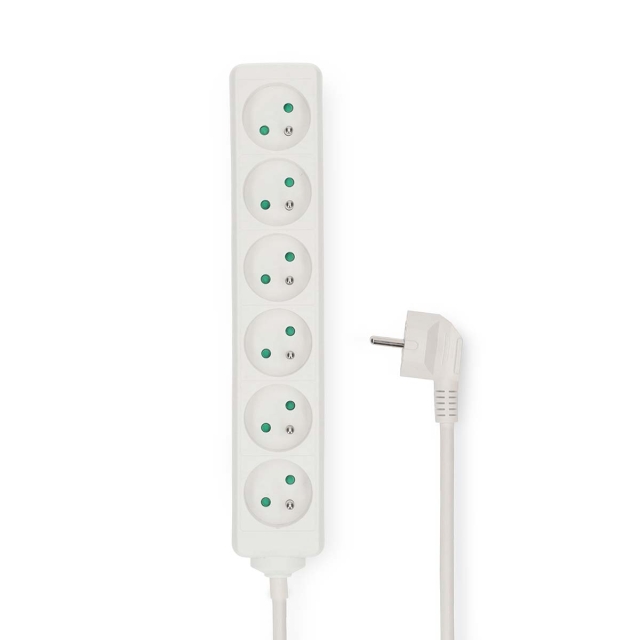 Nedis Jatkojohto | Maadoitettu virtaliitin / Tyyppi F (CEE 7/7) | 6-suuntainen | 3.00 m | 3680 W | 16 A | Maadoituksen tyyppi: Sivukontaktit | 230 V AC 50/60 Hz | Pistokannan kulma: 45 ° | H05VV-F 3G1.5mm² | Valkoinen