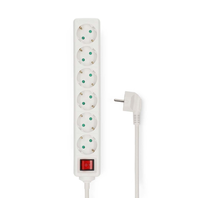 Nedis Jatkojohto | Maadoitettu virtaliitin / Tyyppi F (CEE 7/7) | 6-suuntainen | 3.00 m | 3680 W | 16 A | Maadoituksen tyyppi: Sivukontaktit | 230 V AC 50/60 Hz | Pistokannan kulma: 45 ° | H05VV-F 3G1.5mm² | On/off-kytkin | Valkoinen