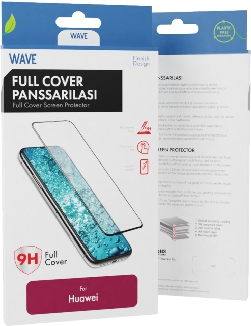 Wave Full Cover -panssarilasi, Huawei P30 Lite, musta