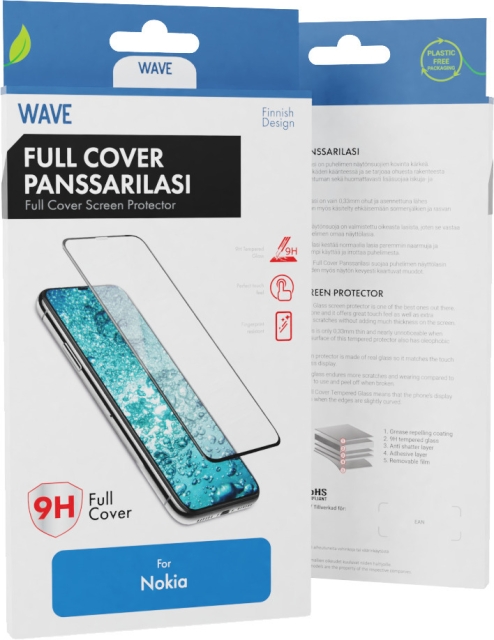 Wave Full Cover -panssarilasi, Nokia 4.2, musta