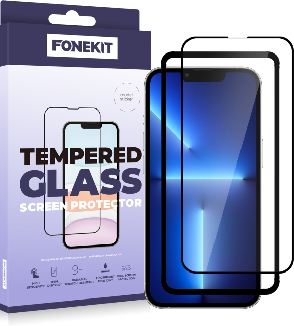 FoneKit Full Cover -panssarilasi, iPhone 14 Plus / 13 Pro Max, musta