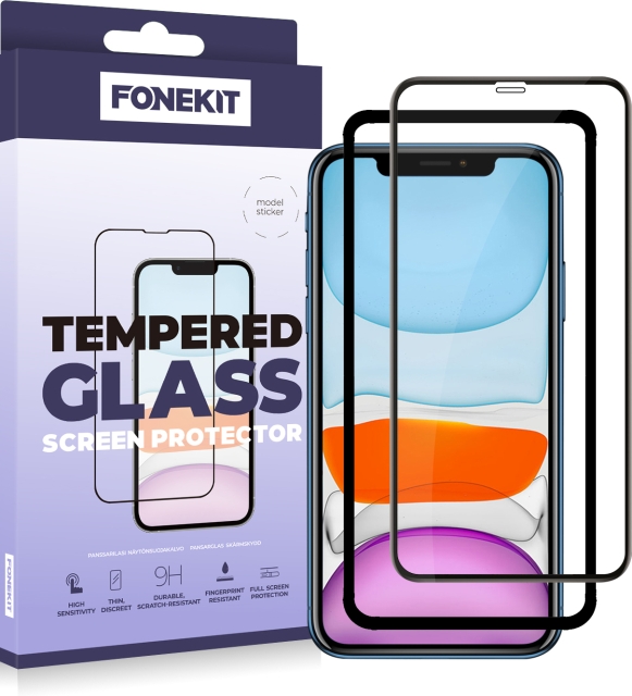 FoneKit Full Cover -panssarilasi, iPhone 11 / XR, musta