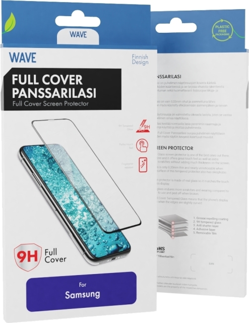 Wave Full Cover -panssarilasi, Samsung A23 5G, musta