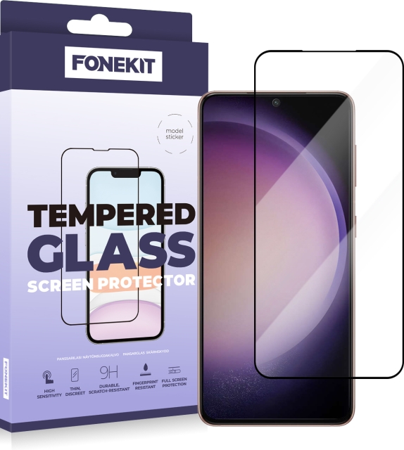 FoneKit Full Cover -panssarilasi, Samsung Galaxy S22 / S23, musta