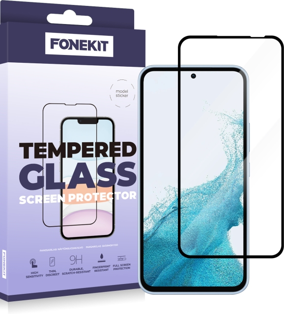 FoneKit Full Cover -panssarilasi, Samsung Galaxy A54 5G / S23 FE, musta
