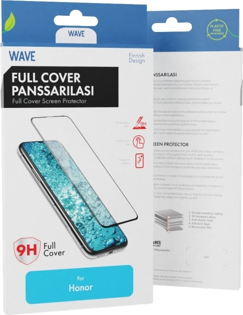 Wave Full Cover -panssarilasi, Honor X6a / X6b, musta kehys