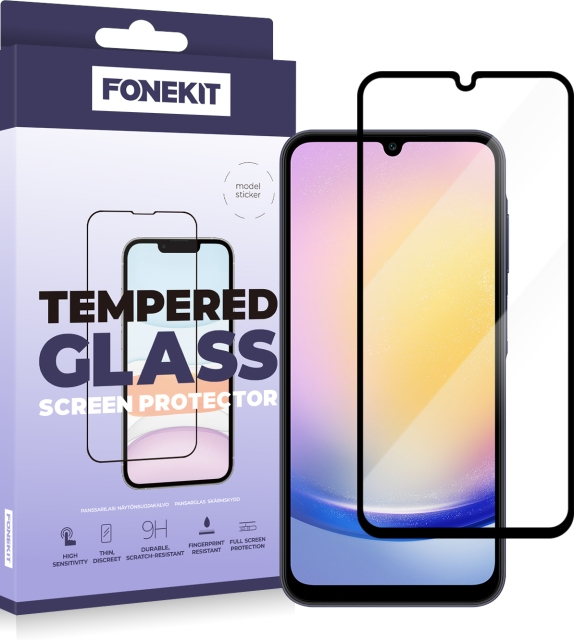 FoneKit Full Cover -panssarilasi, Samsung Galaxy A25, musta