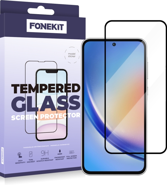 FoneKit Full Cover -panssarilasi, Samsung Galaxy A55, musta