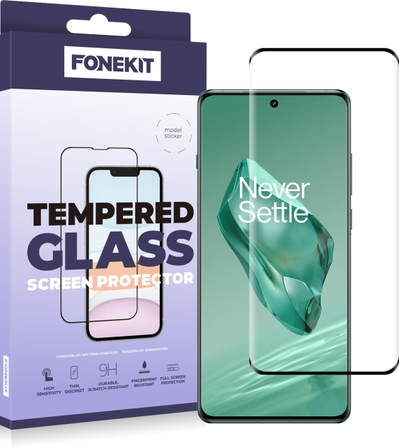 FoneKit Full Cover -panssarilasi, OnePlus 12, musta