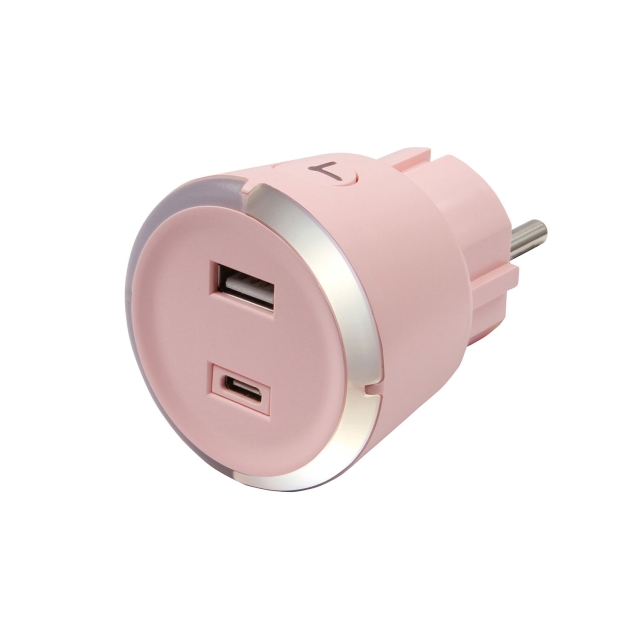 CAPiDi Turva-ajastin USB A+C 1-4 3.4A Pinkki
