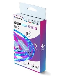 Oniverse USB-C-pikalatauskaapeli LED-valolla - 2 metriä - Valkoinen