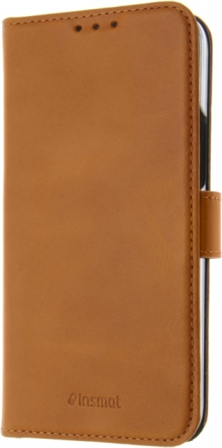 Insmat Exclusive Flip Case -lompakkokotelo, iPhone 14 Plus, ruskea