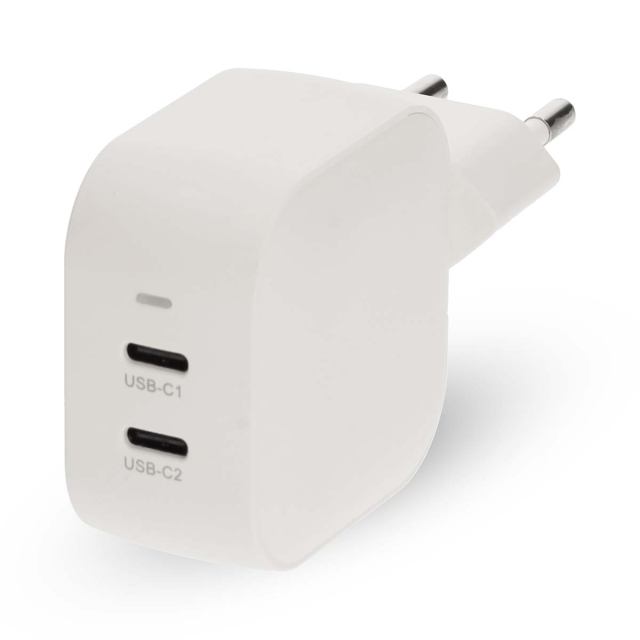 Nedis Seinälaturi | 45 W | GaN | PD3.0 | Pikalataus-toiminto | 2.25 A / 3.0 A | Lähtöliitäntöjen määrä: 2 | 2x USB-C™ | Automaattinen Jännitteen Valinta | Valkoinen