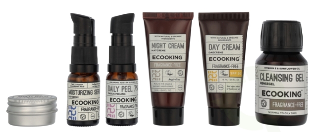 Ecooking Skincare Starter Kit 115 ml Cleansing Gel 50ml/Daily peel 10ml/Day Cream 15ml/Night Cream 15ml/Moisturizing Serum 10ml/Multi Bal
