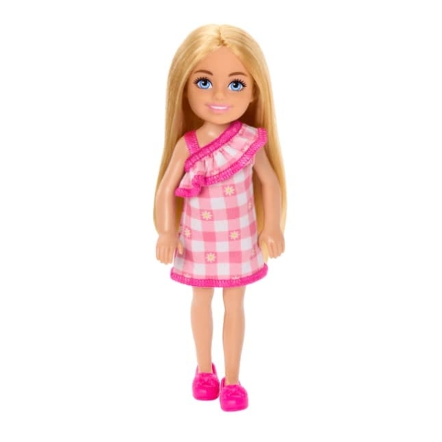 Barbie Chelsea Nukke, pieni nukke - ruutumekko, vaaleat hiukset ja siniset silmät (HXM95)