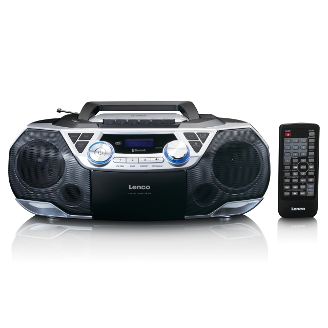Lenco Kannettava Boombox, jossa on DAB+/FM-radio, Bluetooth®, CD, kasettinauhuri ja USB-soitin Hopea