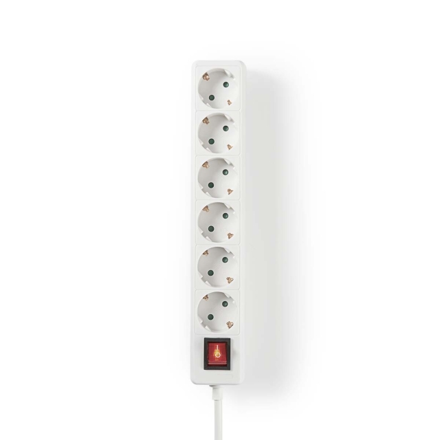 Nedis Jatkojohto | Maadoitettu virtaliitin / Tyyppi F (CEE 7/7) | 6-suuntainen | 1.50 m | 3680 W | 16 A | Maadoituksen tyyppi: Sivukontaktit | 230 V AC 50/60 Hz | Pistokannan kulma: 45 ° | H05VV-F 3G1.5mm² | On/off-kytkin | Valkoinen