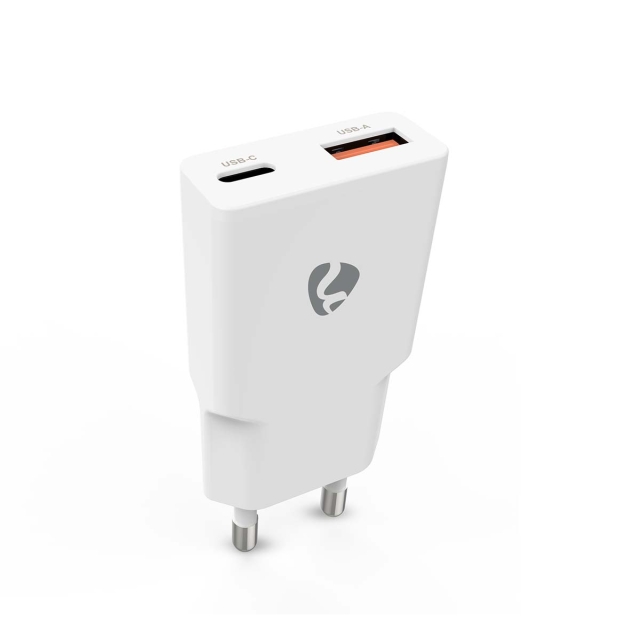 Nedis Seinälaturi | 20 W | GaN | PD3.0 | Pikalataus-toiminto | 1.5 / 2.0 / 2.22 A / 3.0 A | Lähtöliitäntöjen määrä: 2 | USB-A / USB-C™ | Automaattinen Jännitteen Valinta | Valkoinen