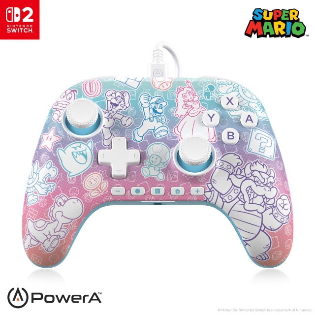 PowerA Advantage langallinen ohjain Nintendo Switch 2:lle - Mushroom Kingdom (Sienikunta)