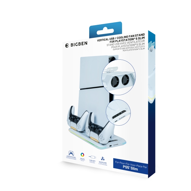 NACON Latausasema tuulettimella RGB/USB-keskuksella/tuulettimella, valkoinen PS5 Slim