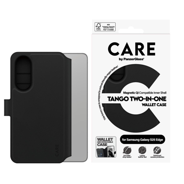 Panzer CARE by PanzerGlass - Feature Case Tango Two-in-One Wallet w. Qi-yhteensopiva Samsung S25 Edge