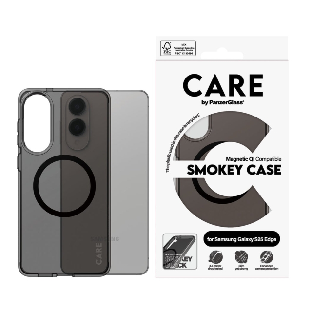 Panzer CARE by PanzerGlass - Flagship Case Urban Combat Smokey m. Lajittele Qi-yhteensopiva Samsung S25 Edge kanssa