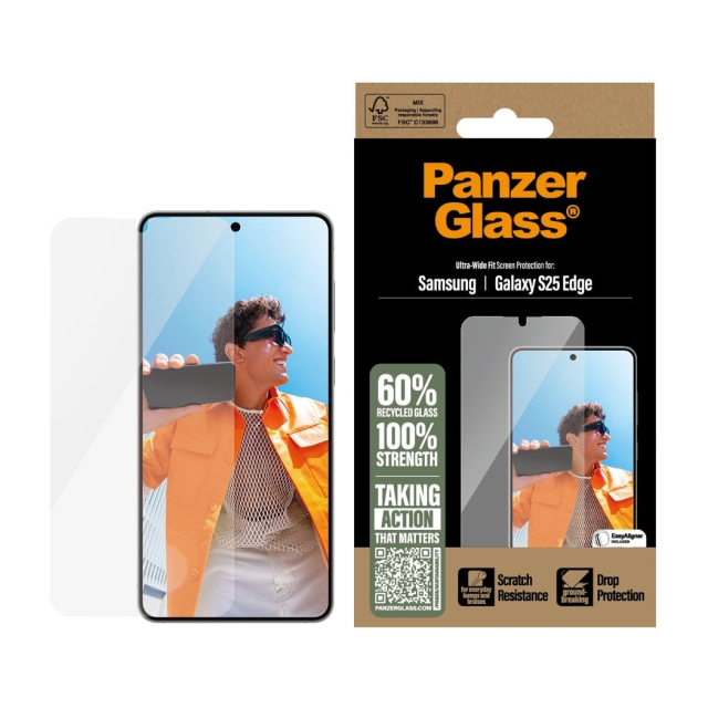 Panzer Lasi - Näytönsuoja Samsung S25 Edge - Ultra-Wide Fit (erittäin leveä istuvuus)