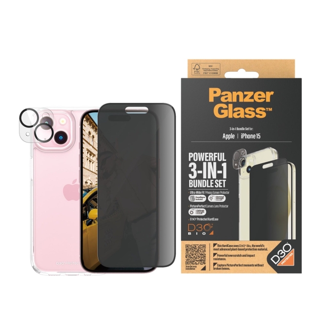PanzerGlass Apple Iphone 15 Ultra-Wide Fit 3-in-1 -pakettisetti