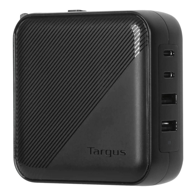 Targus PowerElite Universal 100 W 4-porttinen GaN-seinälaturi - matkasovittimilla varustettuna