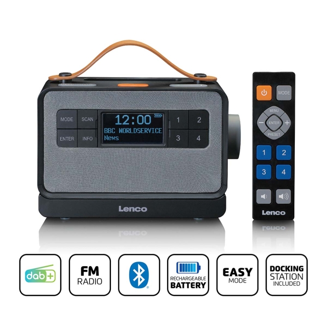 Lenco Kannettava FM/DAB+-radio isoilla painikkeilla ja "Easy Mode" -toiminnolla Musta