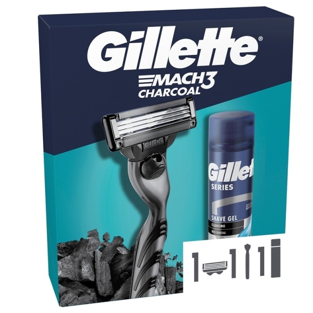 Gillette Giftset Gillette Mach3 Charcoal 2pcs