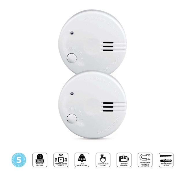 Alecto Mini-savunilmaisin 5 vuoden paristolla 2-pack Valkoinen