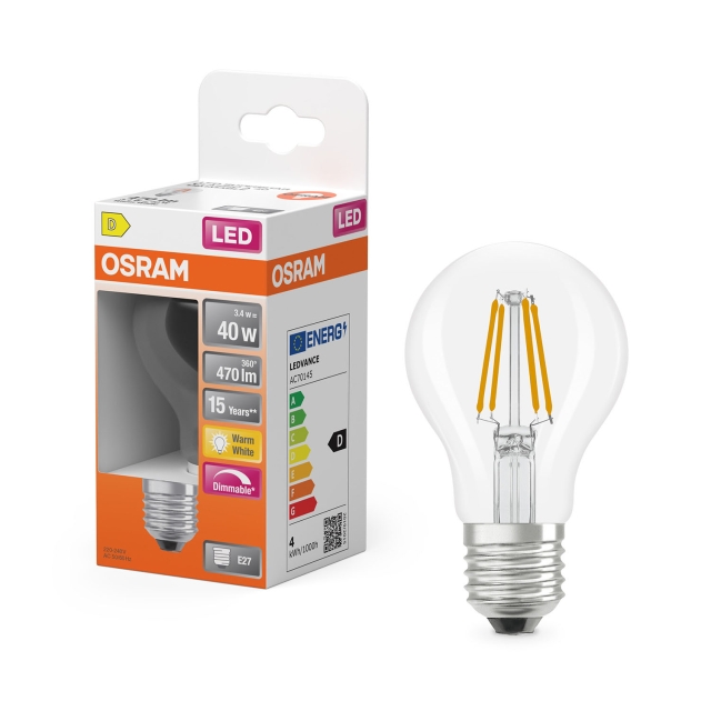 Osram Lamppu LED Retrofit Classic A Dim 3,4W 827 Clear E27