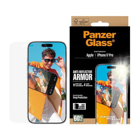 PanzerGlass – heijastamaton Armor-näytönsuoja – iPhone 17 Pro – sis. EasyAligner
