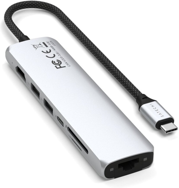 Satechi 7-in-1 USB-C Slim Multiport -adapteri Ethernetillä, hopea