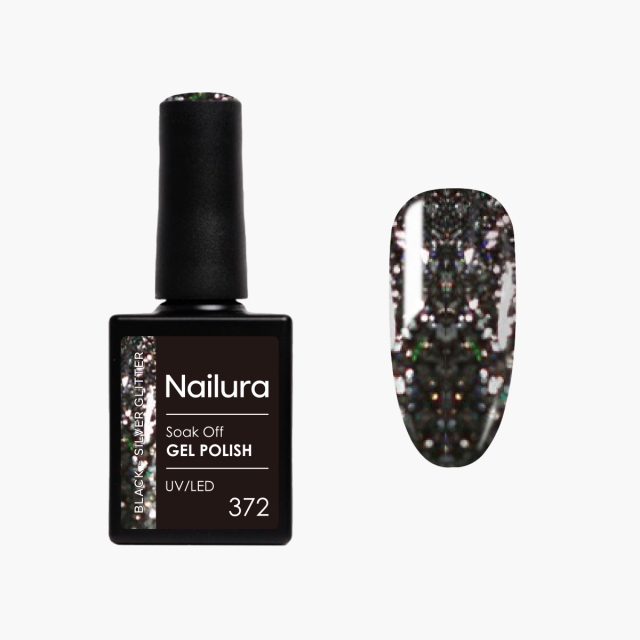 Nailura Geelilakka 372 – Black Silver Glitter – 10 ml
