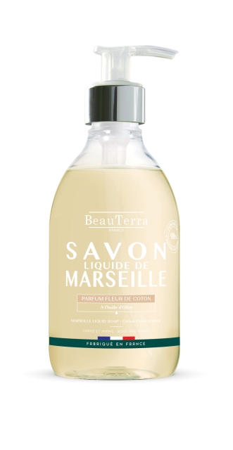 BeauTerra Marseillen nestesaippua – Puuvillankukka – 300 ml