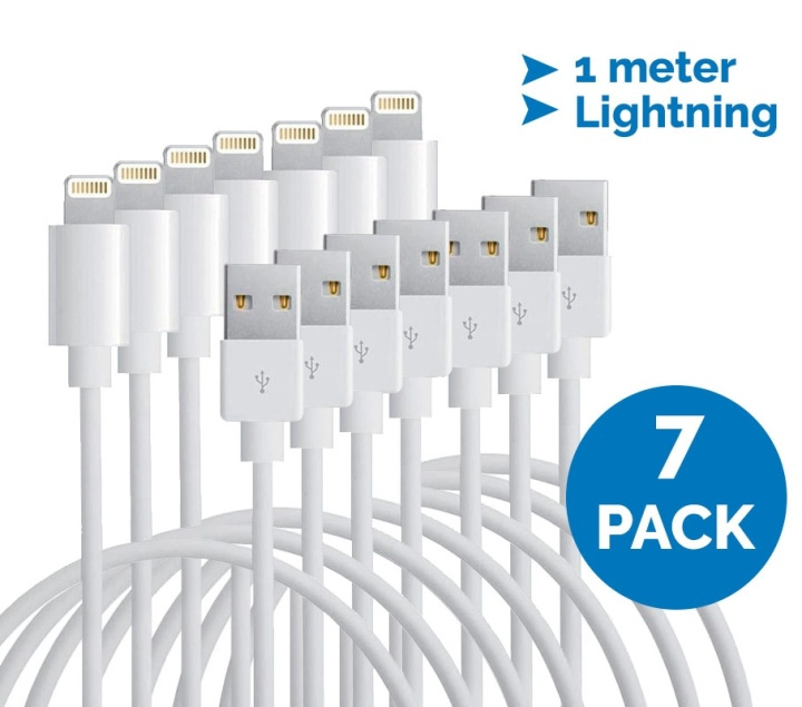 Lightning-kabel till iPhone & iPad, 1 meter, vit, 7-pack ryhmässä ÄLYPUHELIMET JA TABLETIT / Laturit & Kaapelit / Kaapelit / Lightning kaapelit @ TP E-commerce Nordic AB (38-11275PKT)