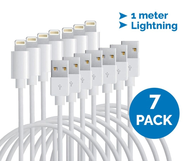 Lightning-kaapeli iPhonelle ja iPadille, 1 metri, valkoinen, 7 kpl/pakkaus ryhmässä ÄLYPUHELIMET JA TABLETIT / Laturit & Kaapelit / Kaapelit / Lightning kaapelit @ TP E-commerce Nordic AB (38-11275PKT)