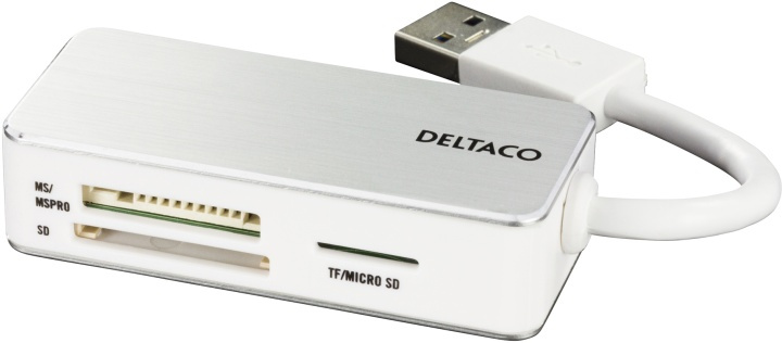 DELTACO USB 3.0 -muistikortinlukija, 3 korttipaikkaa, valkoinen/hopea ryhmässä KODINELEKTRONIIKKA / Tallennusvälineet / Kortinlukijat @ TP E-commerce Nordic AB (38-16550)