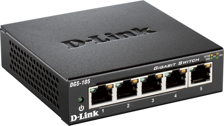 D-Link Gigabit Ethernet kytkin, 5x10/100/1000Mbps, metallia, musta ryhmässä TIETOKOONET & TARVIKKEET / Verkko / Kytkimet / 10/100/1000Mbps @ TP E-commerce Nordic AB (38-18446)