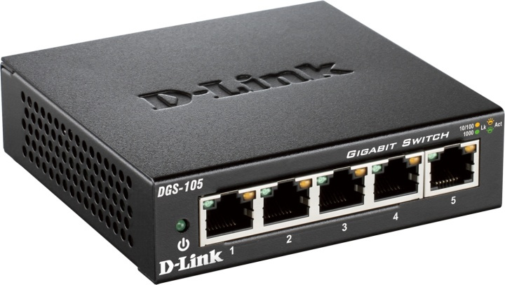 D-Link Gigabit Ethernet kytkin, 5x10/100/1000Mbps, metallia, musta ryhmässä TIETOKOONET & TARVIKKEET / Verkko / Kytkimet @ TP E-commerce Nordic AB (38-18446)