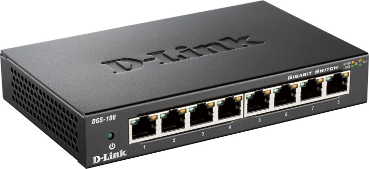 D-Link Gigabit Ethernet -kytkin, 8x10/100/1000Mbps, metallia, musta ryhmässä TIETOKOONET & TARVIKKEET / Verkko / Kytkimet @ TP E-commerce Nordic AB (38-18450)