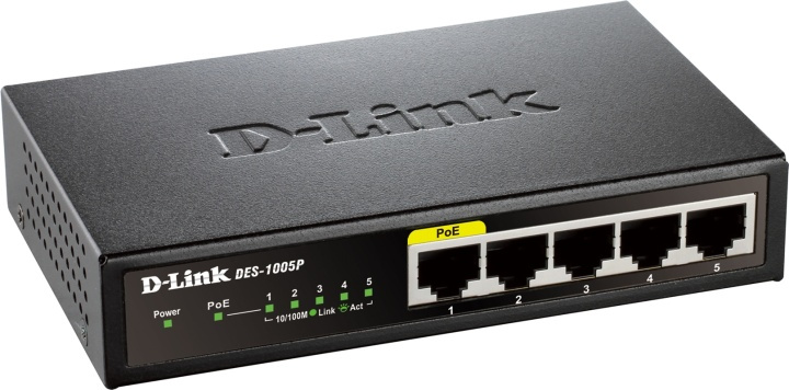 D-Link kytkin 5x10/100Mbps RJ45, 1xPoE, pöytämalli, musta ryhmässä TIETOKOONET & TARVIKKEET / Verkko / Kytkimet @ TP E-commerce Nordic AB (38-18482)