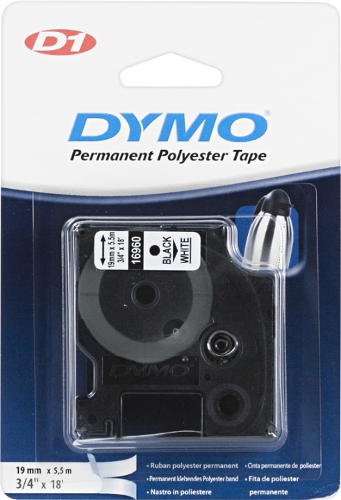 DYMO D1 merkkausteippi,perm.polyester,19 mm, valk/musta teksti, 5,5 m ryhmässä TIETOKOONET & TARVIKKEET / Tulostimet & Tarvikkeet / Tulostimet / Tarratulostimet & Tarvikkeet / Teippi @ TP E-commerce Nordic AB (38-18538)