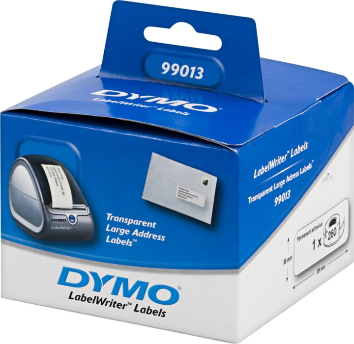 DYMO LabelWriter isot läpinäkyvät osoite-etiketit, 89x36mm, 260kpl ryhmässä TIETOKOONET & TARVIKKEET / Tulostimet & Tarvikkeet / Tulostimet / Tarratulostimet & Tarvikkeet / Etiketit @ TP E-commerce Nordic AB (38-18594)