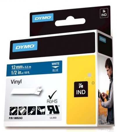 DYMO Rhino Professional, 12mm, märkbar vinyltejp, vit text blå tejp, ryhmässä TIETOKOONET & TARVIKKEET / Tulostimet & Tarvikkeet / Tulostimet / Tarratulostimet & Tarvikkeet / Teippi @ TP E-commerce Nordic AB (38-18615)