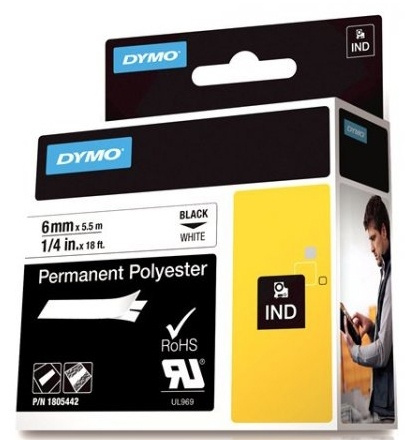 DYMO Rhino Professional,polyesteriteippi,6mm, musta teksti valk., 5,5m ryhmässä TIETOKOONET & TARVIKKEET / Tulostimet & Tarvikkeet / Tulostimet / Tarratulostimet & Tarvikkeet / Teippi @ TP E-commerce Nordic AB (38-18637)