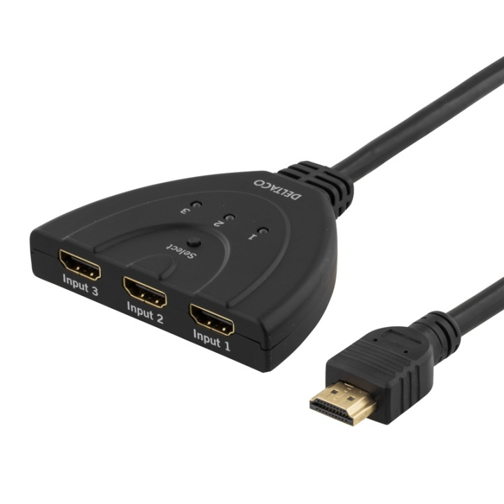 DELTACO HDMI Pigtail kytkin, auto/manual HDMI-kytkin, 3-1, musta ryhmässä TIETOKOONET & TARVIKKEET / Kaapelit & Sovittimet / Adapterit @ TP E-commerce Nordic AB (38-18821)